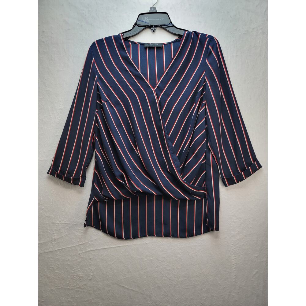 Atmosphere Striped Navy Blue and Red Blouse, Size 6